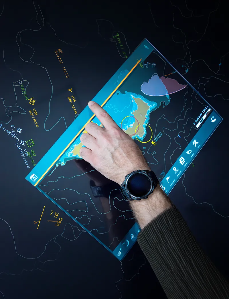 Cartographie tactique maritime sur écran transparent